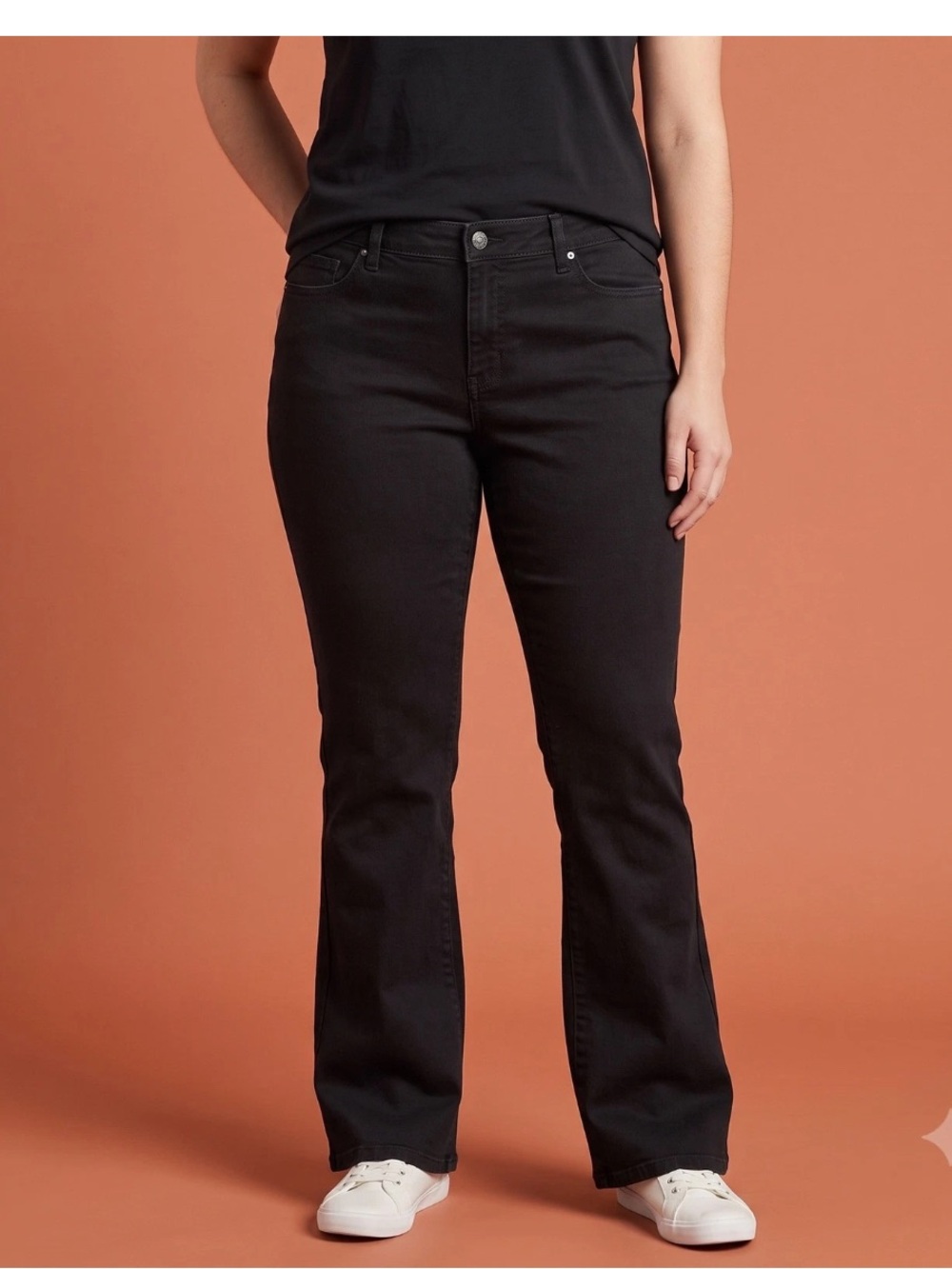 Style & Co Jeans Women’s Sz 14 Black Denim Curvy Boot Leg Stretch Tummy Control